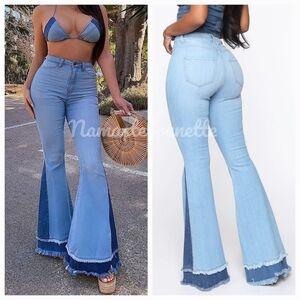 Fashion Nova High Waisted Extreme Bell Bottom Jeans With Frayed Hem